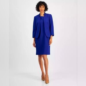 Le Suit Women’s 2PC Skirt Suit Size 4 Blue Dress Jacket Career Set